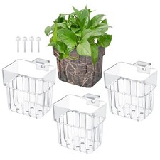4pcs Aquarium Plant Holders, Transparent Plastic Fish Tank Plant Pots Hanging