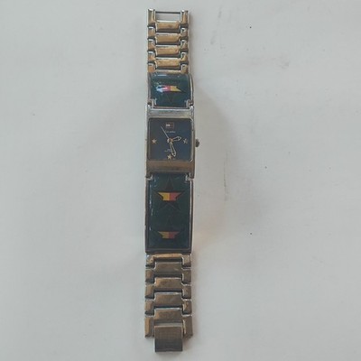 Louis Cardin Rectangle Quartz Analog Wristwatch Blue Dial Metal Bracelet Stars