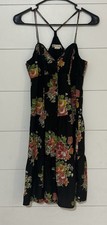American Eagle Outfitters 4 AEO Dress Black Floral Racerback Spaghetti Strap Y2K