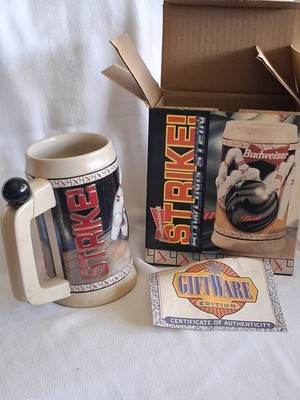 Vintage 90s Budweiser Bowling Strike Stein