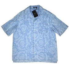 NWT 1,390 Versace Denim Chambray Baroque Woven Snap Button Shirt 52 L AUTHENTIC