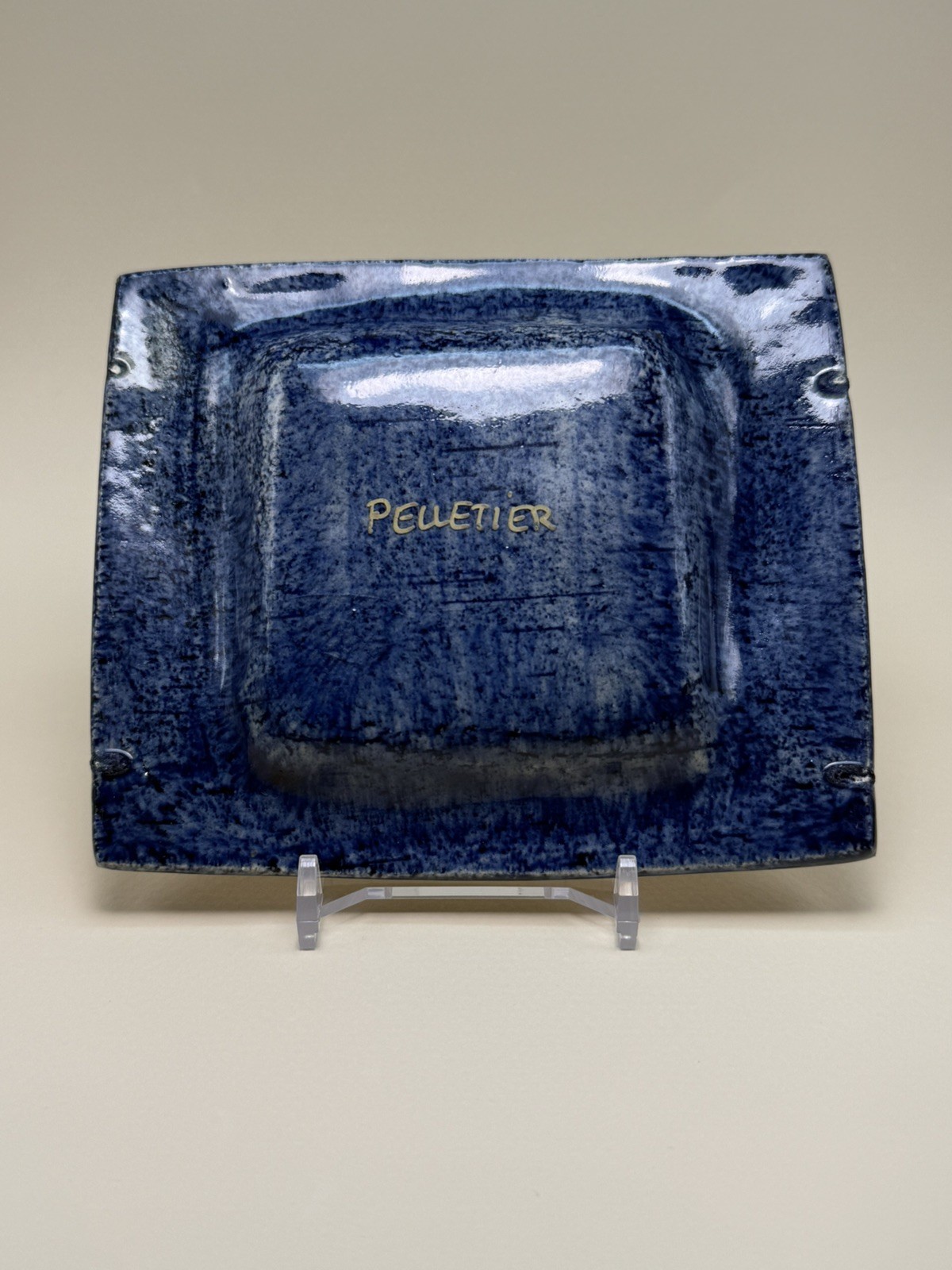 Georges Pelletier Signed Pocket Tray Ceramic Vide Poche 1970's Art Gold Blue