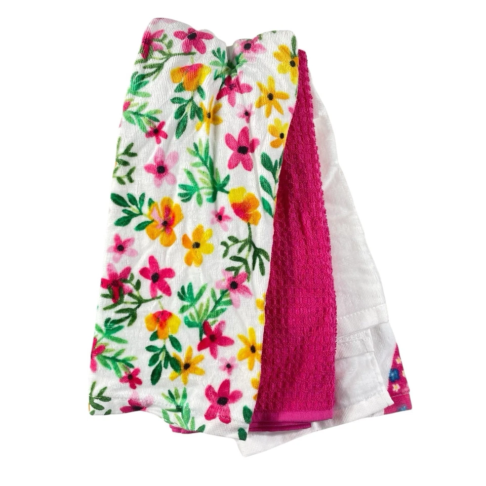 Mia Charro Kitchen Tea Towels Set of 3 Pink Giraffe Floral 18" X 28" NEW - Image 2 of 4