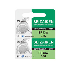 Seizaiken 386 SR43W 1.55V 0 Hg Silver Oxide Watch Battery 2 Batteries