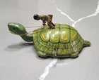 Vintage 1930s Original Chein Turtle with Native Rider Wind-Up Tin Toy - Works