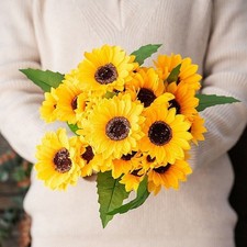 USA 26-Head Artificial Silk Sunflower Bouquet Flowers Ornaments Home Wedding