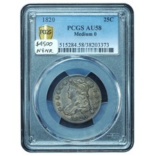 1820 Capped Bust Quarter AU58 PCGS – Medium 0 Near-Mint State Classic