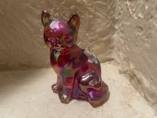 FENTON ART 5  Curious Cat / Hand-painted Floral Red Iridescent Limited Edition