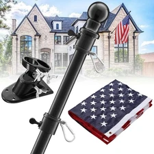 Flag Pole with American Flag - Tangle Free Flag Poles for Outside House with 3x5
