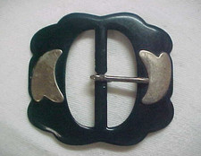 Vintage Art Deco Dark Green Celluloid with Silver Wings Belt Buckle 2 5/8"