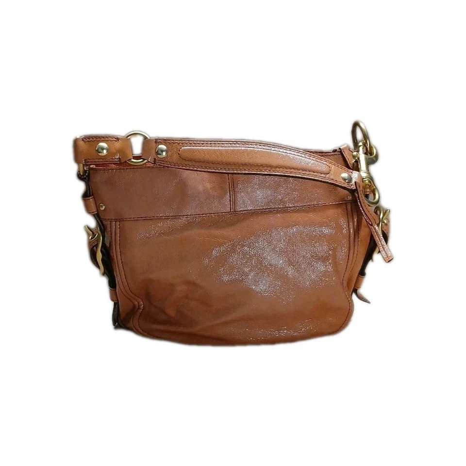 Cartera de hombro Coach Zoe 12735 Hobo de charol marrón base naranja para mujer M Foto 4 de 4