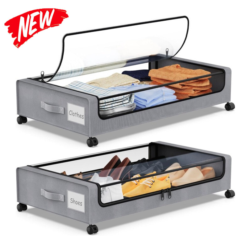 2-Pack Under-Bed Storage Bags with Wheels Clear Window Label Rolling Drawer Clothes Organizer-image