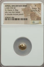 Ionia Hecte Two Lions Heads NGC Fine Ancient Gold Coin RARE!