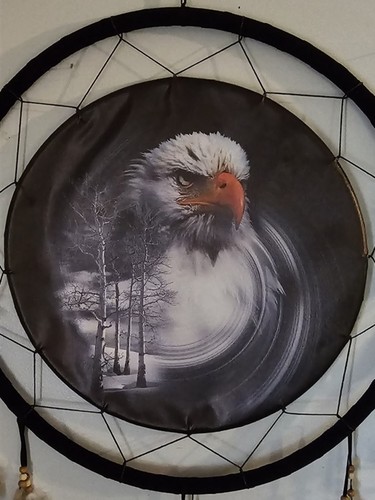 TRAUMFÄNGER INDIANER MIT BILD EINES ADLERS BÄUME WALDVOGEL - Bild 2 von 2