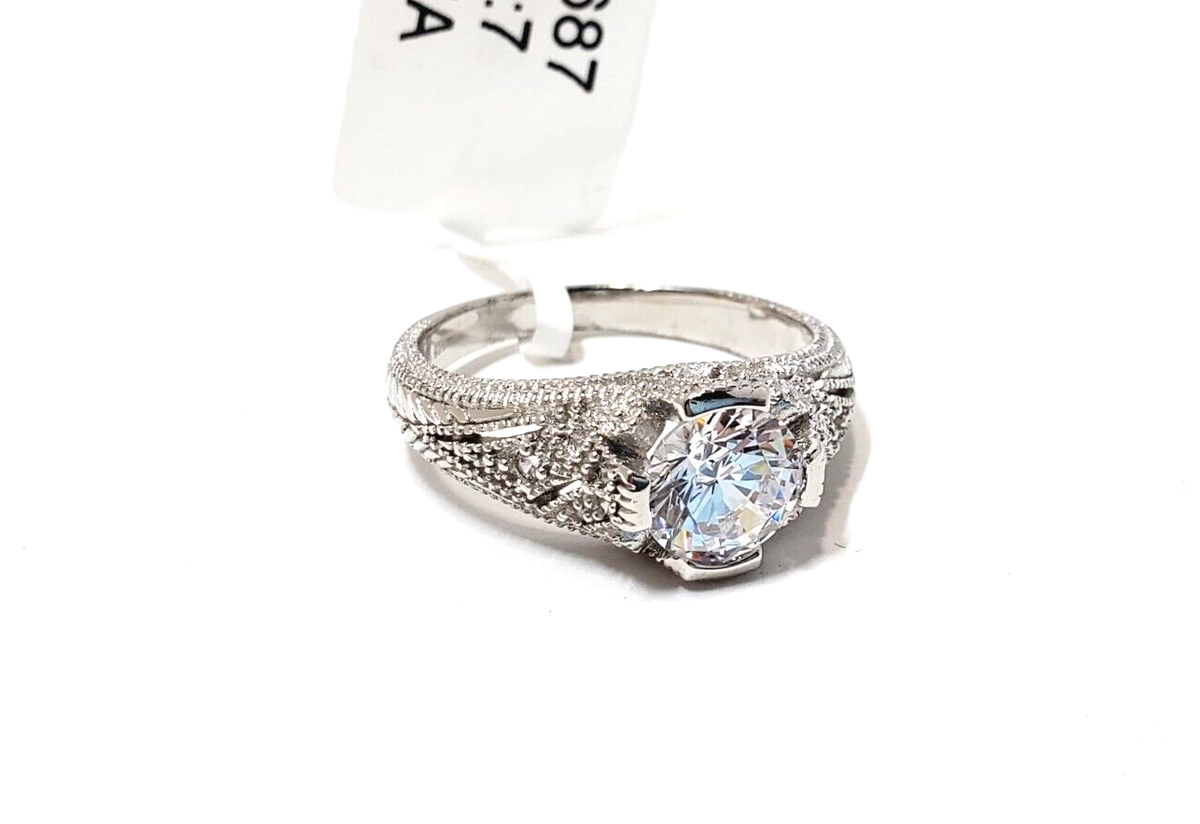 Seta TCW Round Cubic Zirconia Vintage Style Ring in Sterling Silver Sz 