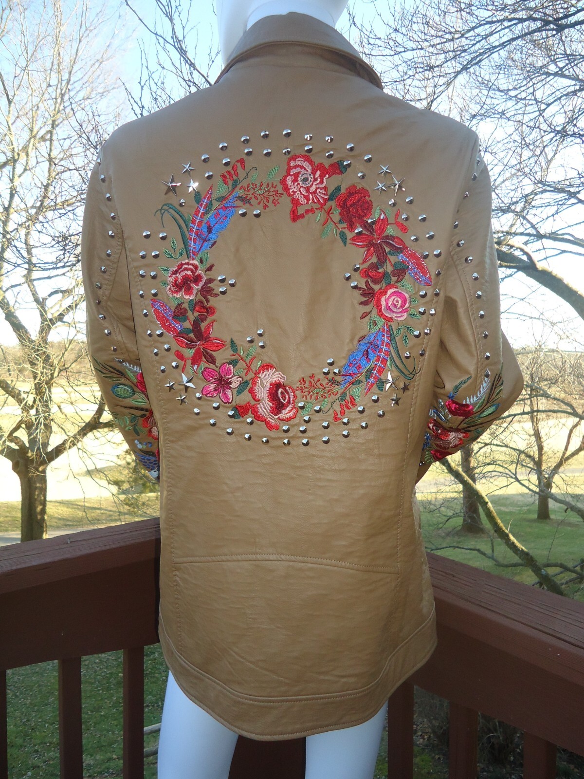 Ameri Mode Medium Brown Jacket Faux Leather Studd… - image 1