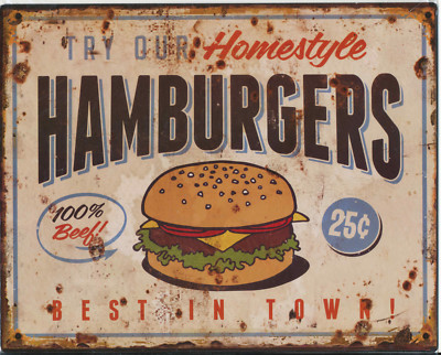Blechschild ''Hamburgers'' Cheeseburger Burger KIng McDonald Diner 20x25cm Neu