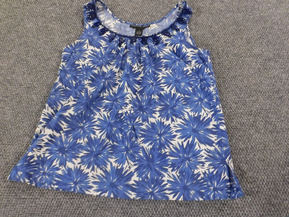 Blusa mujer Josephine pequeña azul floral sin mangas elástica Foto 3 de 4