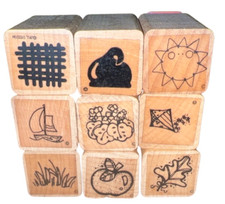 JRL Design Close to My Heart Lot of Fall Leaves Apple Sun Wooden Rubber Stamp