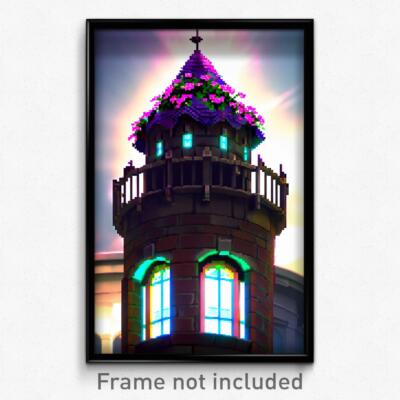 Pixel Art Poster - Flowery Turret (8 Bit Psychedelic Trippy Video Game ...