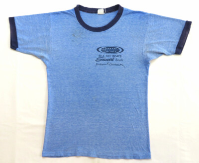 Sea Ray Boats Vintage T Shirt 1970's Ringer Heather Blue