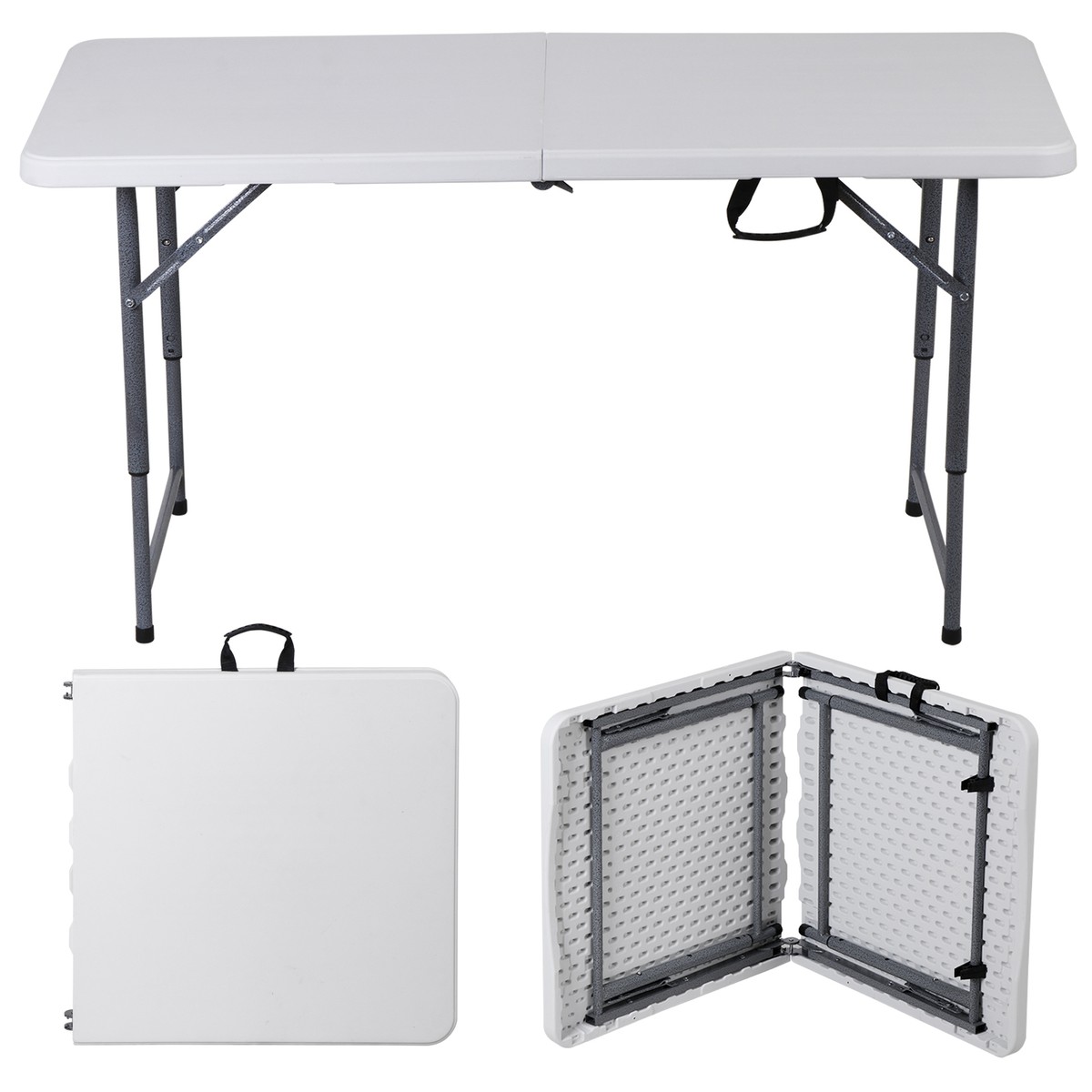 4FT Plastic Folding Table Indoor Outdoor Heavy Duty Fold-in-Half w