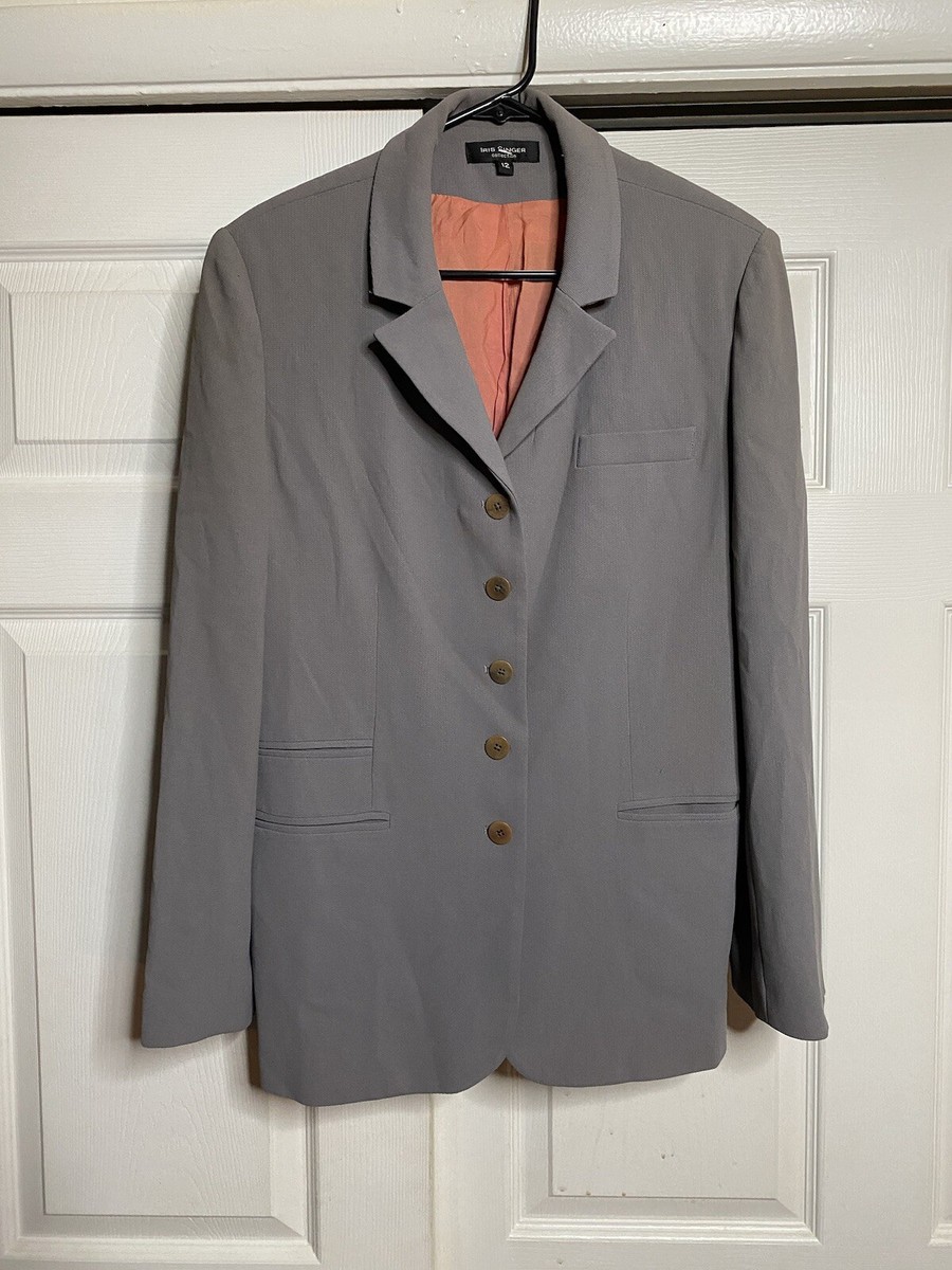 Iris Singer Classic Workwear Button Blazer Jacket - Gray - Small