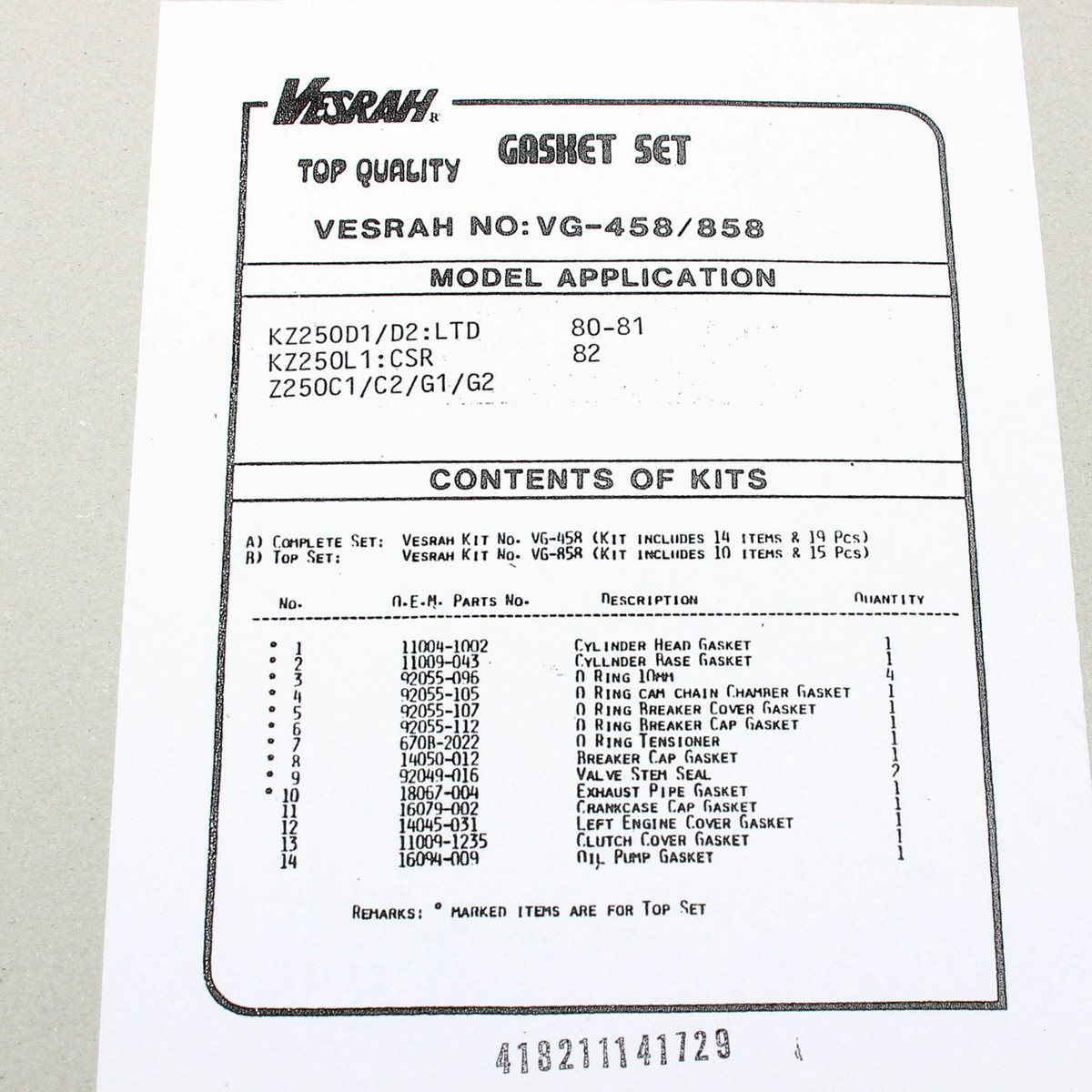 R　3つセット Engine gasket set complete for Kawasaki Z 250 G Ltd (KZ250G