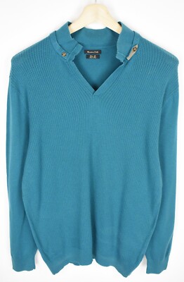 Massimo Dutti Pullover Herren 2XL Seidenmischung Gestrickt V-Ausschnitt Lang Arm