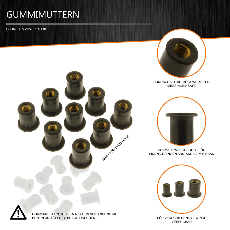 Gummimutter | M4/M5/M6 | Neopren Mutter Windschild Motorrad | Vibrationsdämpfer - Bild 3 von 3
