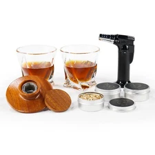 Whiskey cocktail smoker with Torch 3 tins of wood chips and 2  "Twisted" glasses