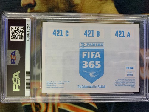 2019 Panini FIFA 365 Erling Haaland Rookie Card RC Sticker 421 BLUE Back PSA 9 - Picture 2 of 4