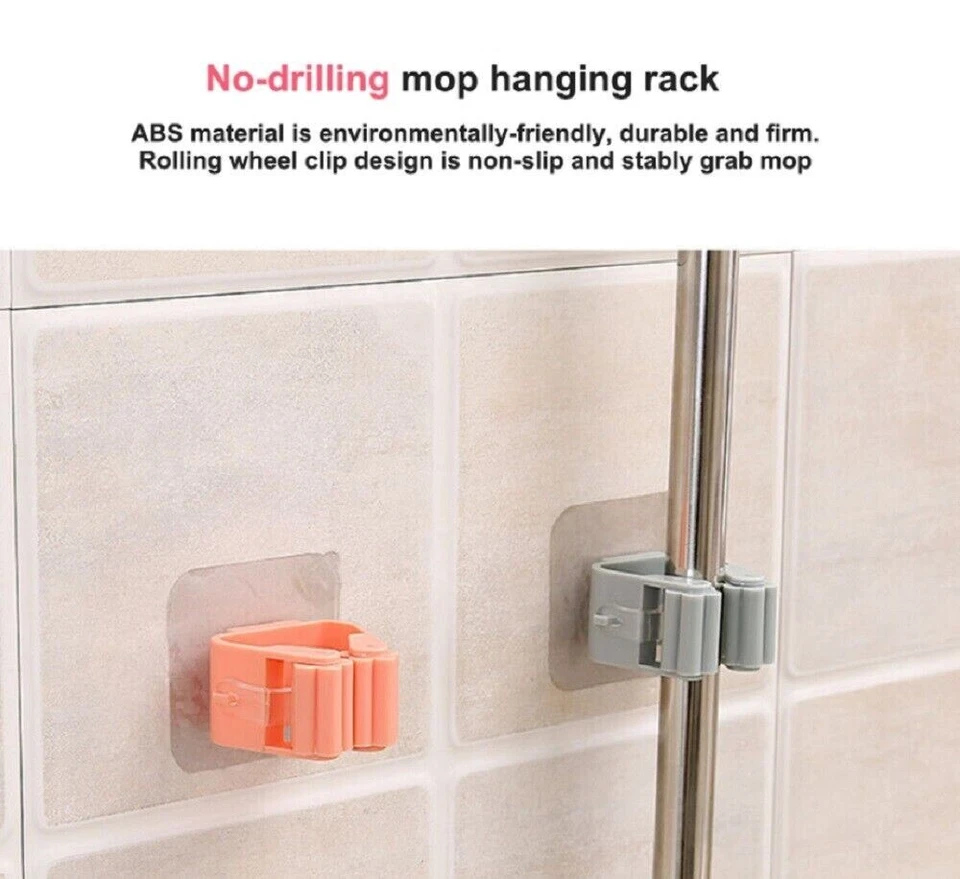 4 Pack Broom Holder Broom Gripper Mop Racks Holders Wall Mount Self Adhesive US - Image 2 of 4