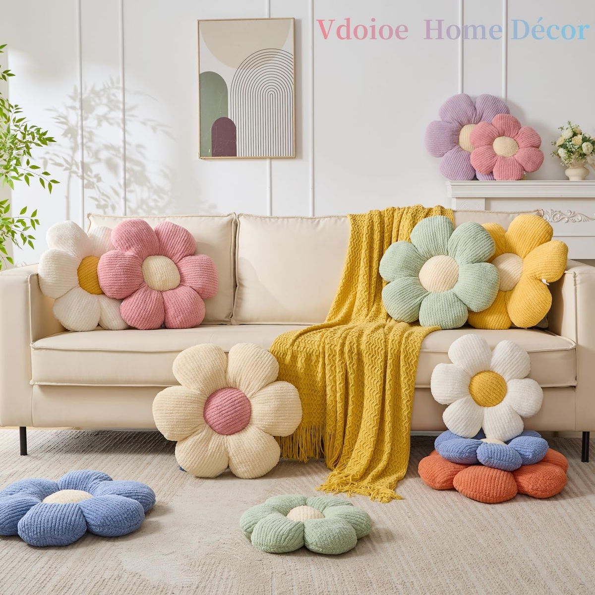 Green Flower Pillow, Cute Daisy Pillow Flower Shaped Cushion