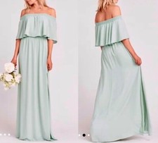 Show Me Your MuMu Hacienda Dress Womens XS Green Off Shoulder Sheer Lined Maxi