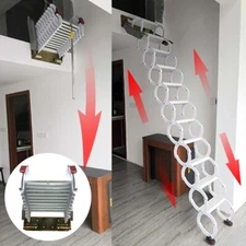 White Folding Ladder Narrow Wall-mounted Loft Stairs 8.2-9.8 ft Pull Down Ladder