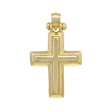 14k Yellow Gold 3D Cross Religious Charm Pendant 1" 2.9 grams