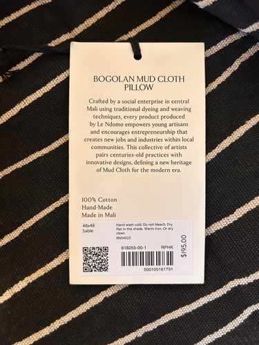 Banana Republic Bogolan Mud Cloth Pillow Cover 48”x48” Sable NWT READ! - Picture 10 of 11