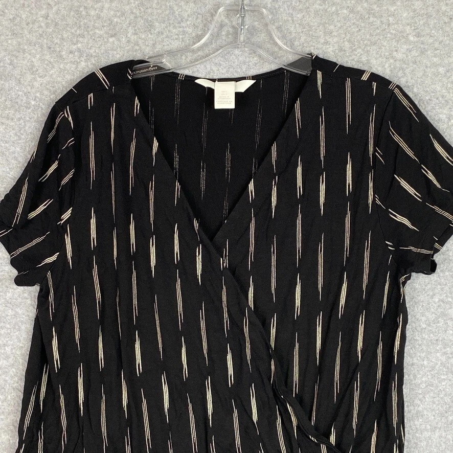 Mameluco H&M Basics para mujer L negro manga corta elástico cuello en V envoltura sintética Foto 2 de 4