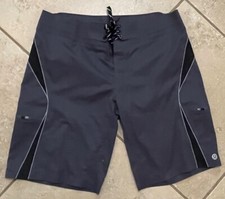 LULULEMON Shorts Mens 38 Gray Wave Swim Board Trunks Black Drawstring Unlined