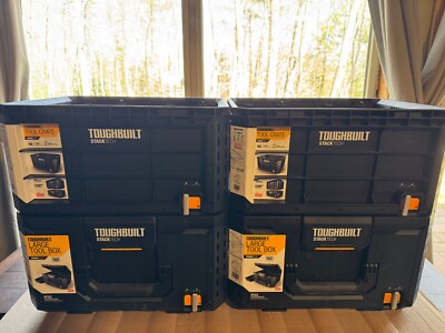TOUGHBUILT STACKTECH 2x Large Toolbox & 2x Large Storage Crate Modular Storage