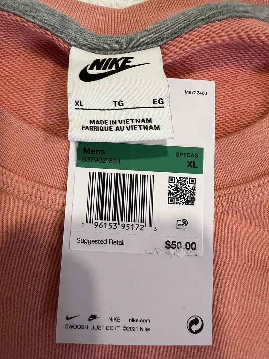 NWT Nike 637902-824 Mens Club French Terry Crew Top Pullover  