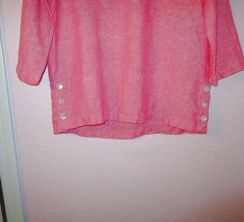 Tahari Side Button Linen Tunic Top Size S Oversized V-Neck  Lagenlook Coastal - Bild 4 von 12