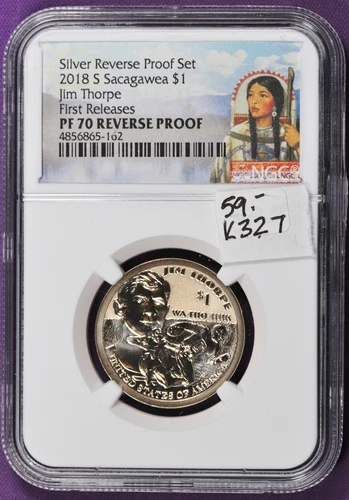 2018-s Sacagawea Dollar.  Jim Thorpe  In NGC Holder.  PF 70 Reverse Proof.  k327