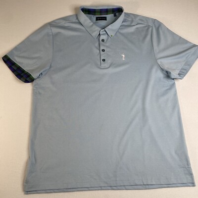 William Murray Men's XXL Light Blue Classic Polo Golf Shirt Plaid Cuff 