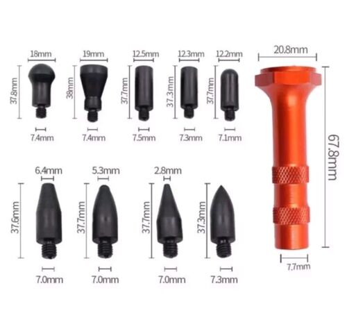 PDR Tap Down Knockdown Pen + 9 Nylon 8mm Thread Tips For Paintless Dent Repair - Picture 2 of 9