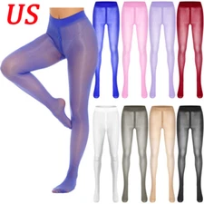 Womens Oil Glossy Pantyhose High Waist Zipper Crotch Stockings Tight Lingerie