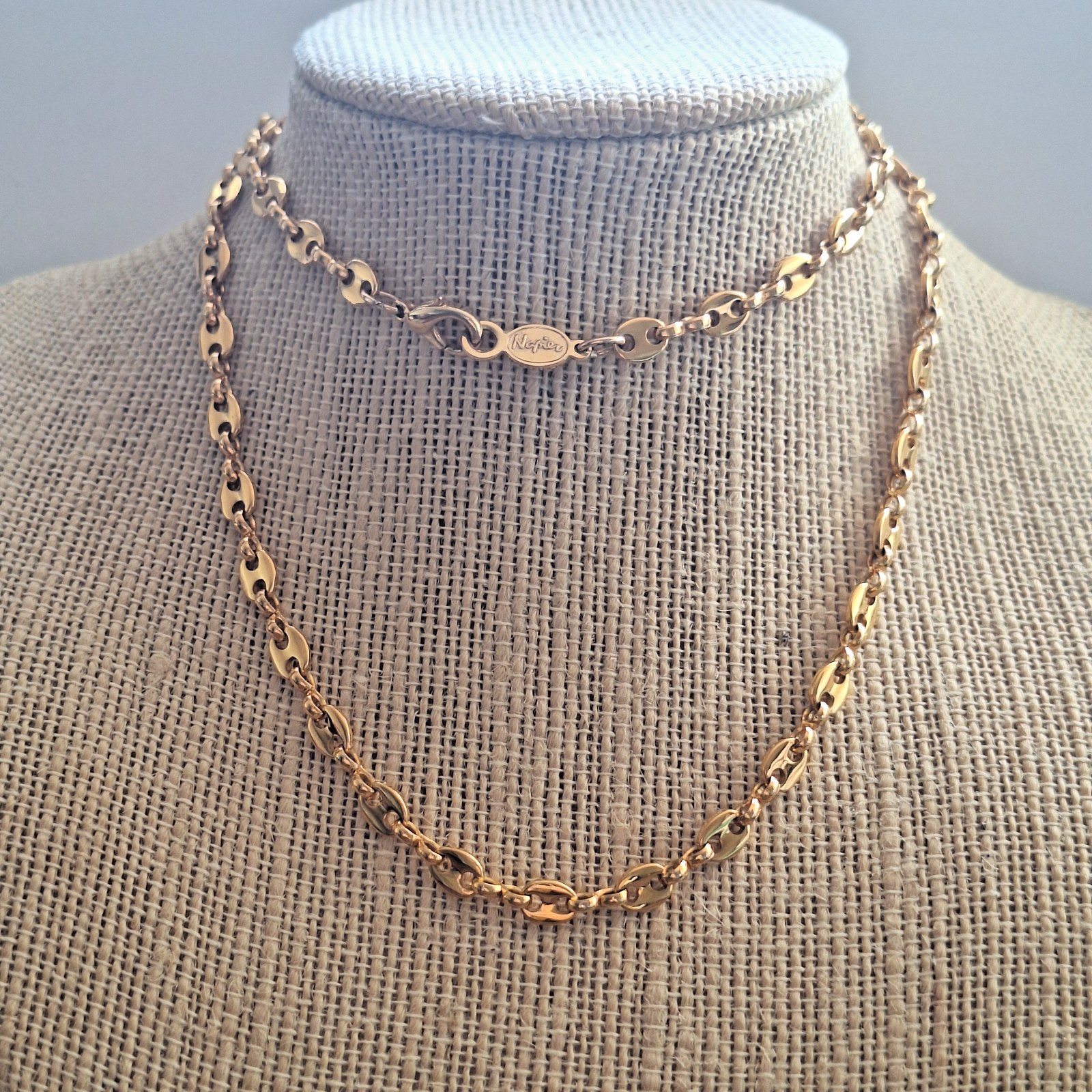 Vintage Napier Gold‑Tone Chain Necklace  Pig Nose Link Design 1980s 80s 24.5