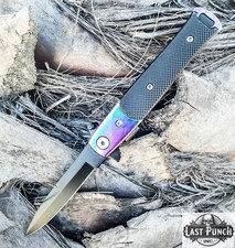 7.25" Stiletto Style Black Blade Rainbow Bolster Spring Assisted Folding Knife 