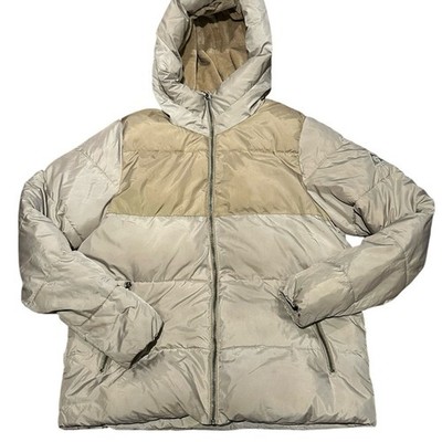 Gerry Women s Medium Two-Tone Tan Hooded Puffer Jacket/Coat Fleece Interior